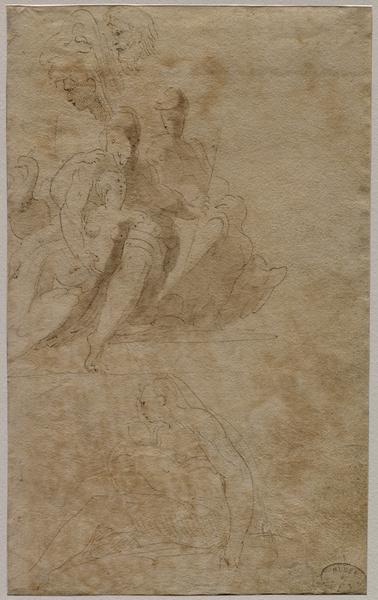Feuille d'études, d'après Parmigianino ; Croquis à la plume et sépia (Ancien titre), Bernardino India, 17e siècle