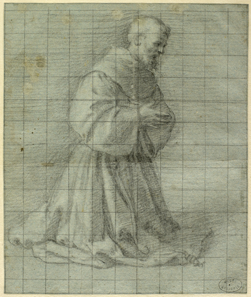 Etude de moine agenouillé, les mains croisées sur la poitrine ; Moine en prière (Ancien titre), Bernardino Campi, 16e siècle
