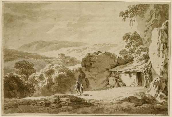 Paysage avec un homme et un enfant ; Cabane dans la montagne (Ancien titre), Martin von Molitor, 18e siècle