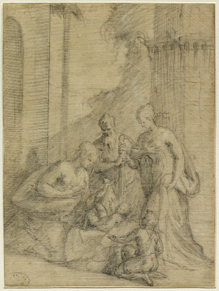 La Vierge à l'Enfant avec le petit saint Jean adoré par sainte Barbara et saint Paul ; Nativité (Ancien titre), Bernardino Campi, 16e siècle
