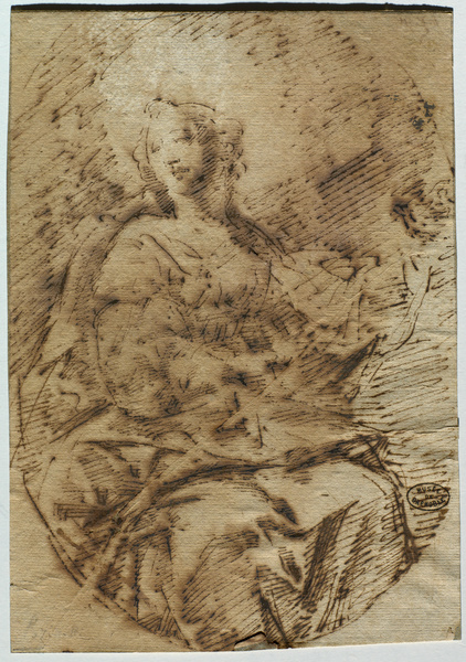 Figure féminine dans un ovale ; Allégorie (Ancien titre) ; Femme assise (Autre titre), Domenico Maria Fratta, 18e siècle