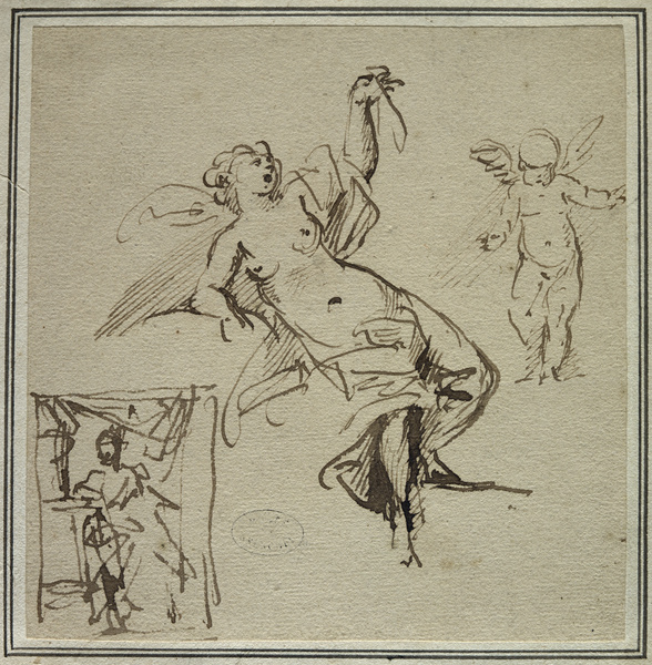 Figure féminine avec un putto ; Etudes (Ancien titre), Francesco Di Maria, 17e siècle