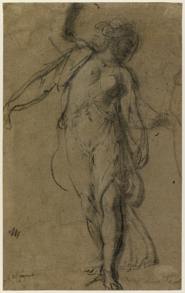 Femme debout, à demi drapée ; Etude de femme demi-nue (Ancien titre), Francesco Furini, 17e siècle