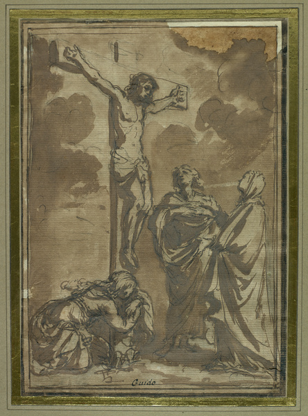 Saint Jean, la Vierge et la Madeleine au pied de la croix ; Crucifixion (Ancien titre), Elisabetta Sirani, 17e siècle