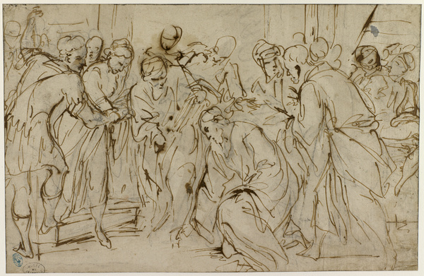 Etude pour le Christ et la femme adultère ; Episode de la femme adultère (Ancien titre), Pompeo Ghitti, 17e siècle