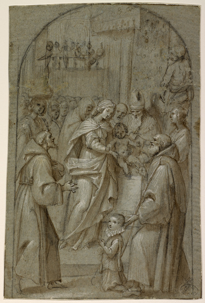 Etude pour une composition représentant une Présentation au Temple ou une Circoncision en présence de deux saints moines dont l'un présente un enfant, Giovanni Baglione, 17e siècle