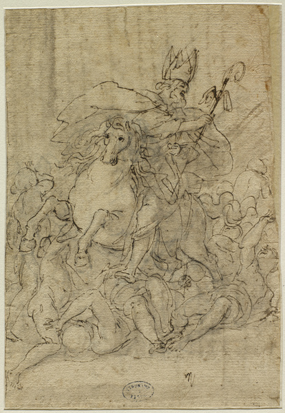 Etude pour une composition représentant saint Ambroise chassant les Ariens de Milan ; Evêque-cavalier (Ancien titre), Giovanni Baglione, 17e siècle