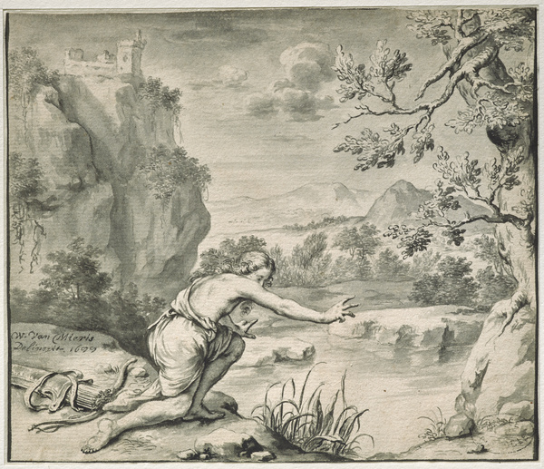 Narcisse se mirant dans l'eau, Willem Van Mieris, 1699