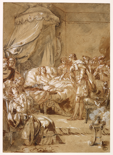 Saint Louis, atteint de la peste, donnant des instructions à son fils Philippe ; Mort de Saint Louis (Ancien titre), Jacques-Antoine Beaufort, 18e siècle