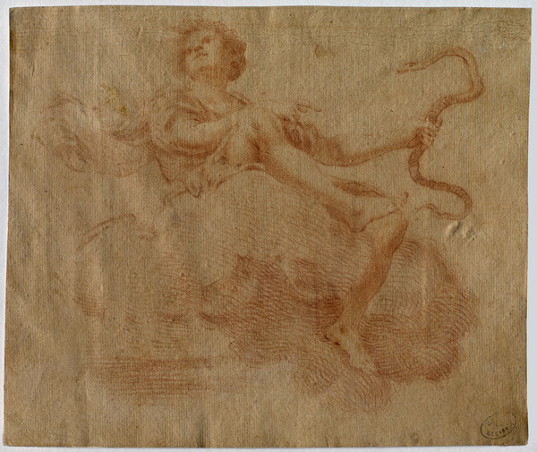 Figure allégorique tenant un serpent sur un nuage ; Personnage tenant un serpent (Ancien titre), Andrea Camassei, 17e siècle