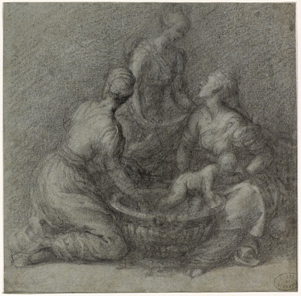 Le bain de l'enfant ; Etude pour une naissance de la Vierge (Autre titre), Camillo Boccaccino, 18e siècle