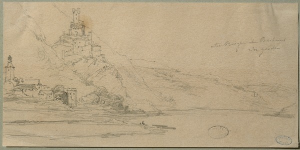 Paysage d'Allemagne sur le Rhin, Pierre-Justin Ouvrié, 19e siècle