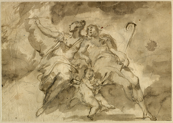 Angélique et Médor ; Scène mythologique (Ancien titre), Giovanni Antonio Pellegrini, 18e siècle