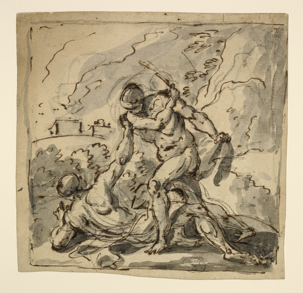 Combat de deux hommes casqués ; Deux hommes se battant (Ancien titre), Joseph François Parrocel, 18e siècle