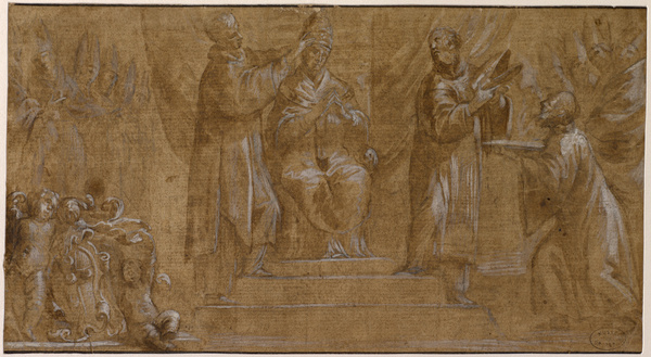 Etude pour une composition représentant le Couronnement de Pie II Piccolomini ; Intronisation d'un pape (Ancien titre), Raffaello Vanni, 17e siècle