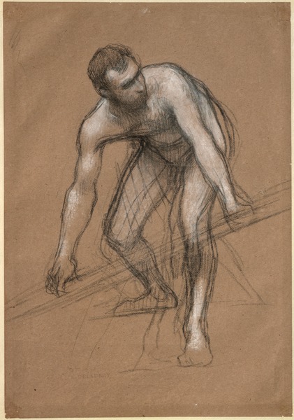 Figure d'homme soulevant une pièce de bois, Jules Elie Delaunay, vers 1855