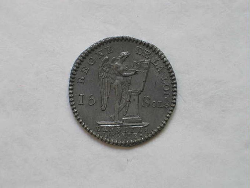 Le génie de la France gravant la Constitution ; Avers de la pièce de 15 sols_0