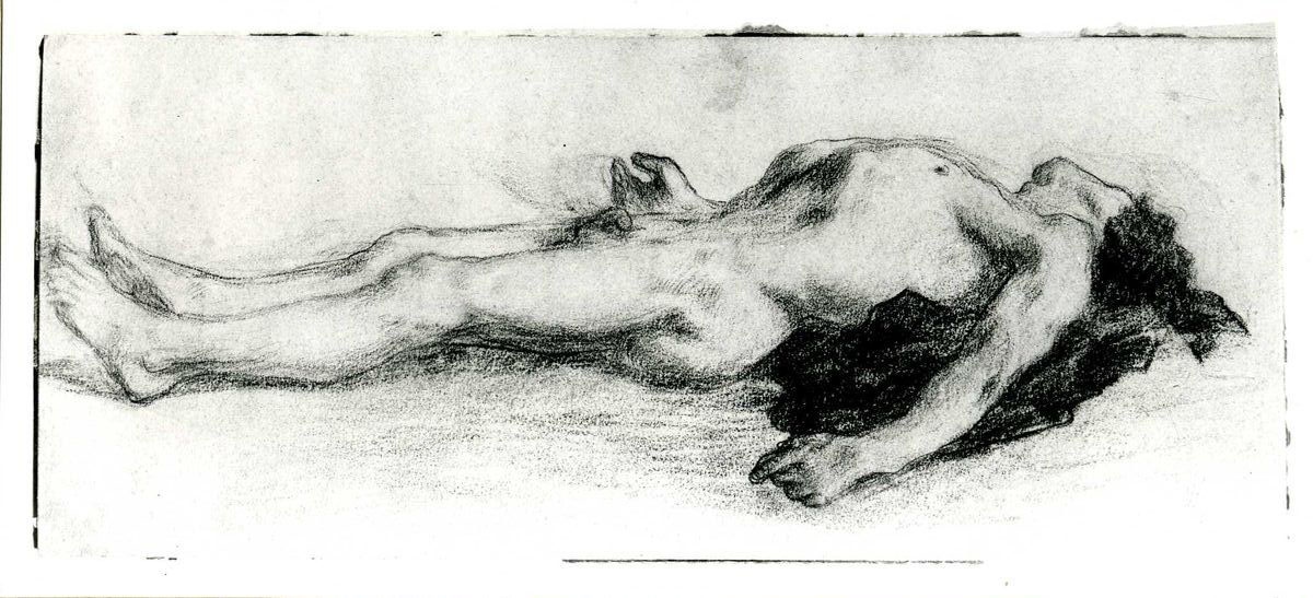 Homme nu étendu sur le dos ; Étude pour Bellum_0