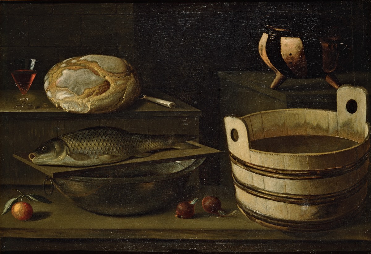 Nature morte au pain, à la carpe, au baquet et au pot de terre, Sébastien Stoskopff, 1625 Vers,1630 Vers