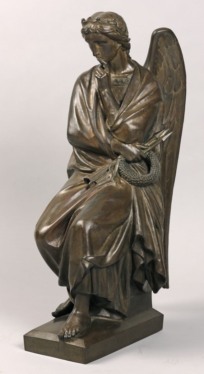 Ange assis tenant les attributs de sainte Philomène, Charles Dufraine, 1866 Vers