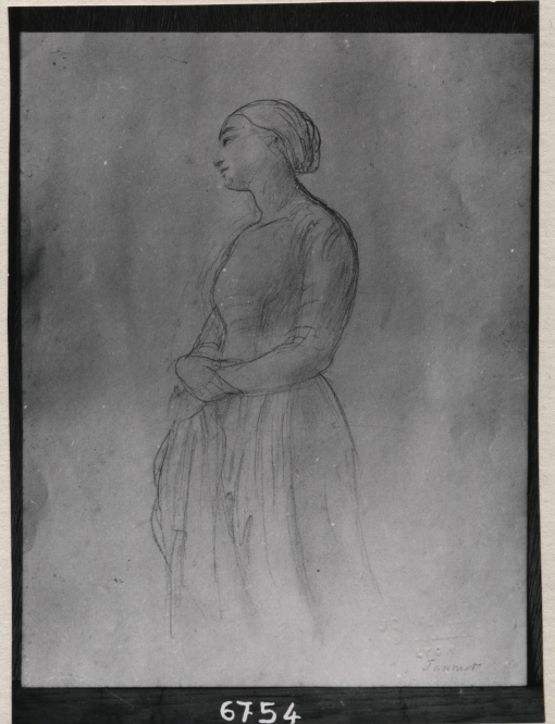 Étude de femme tournée vers la gauche (recto) ; Croquis d'arbres (verso), Louis Janmot, 2e quart 19e siècle