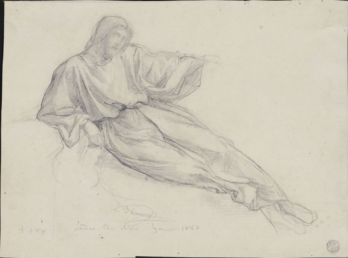 Étude pour le Christ au Jardin des Oliviers (recto) ; Étude d'ange en vol (verso), Louis Janmot, 1840