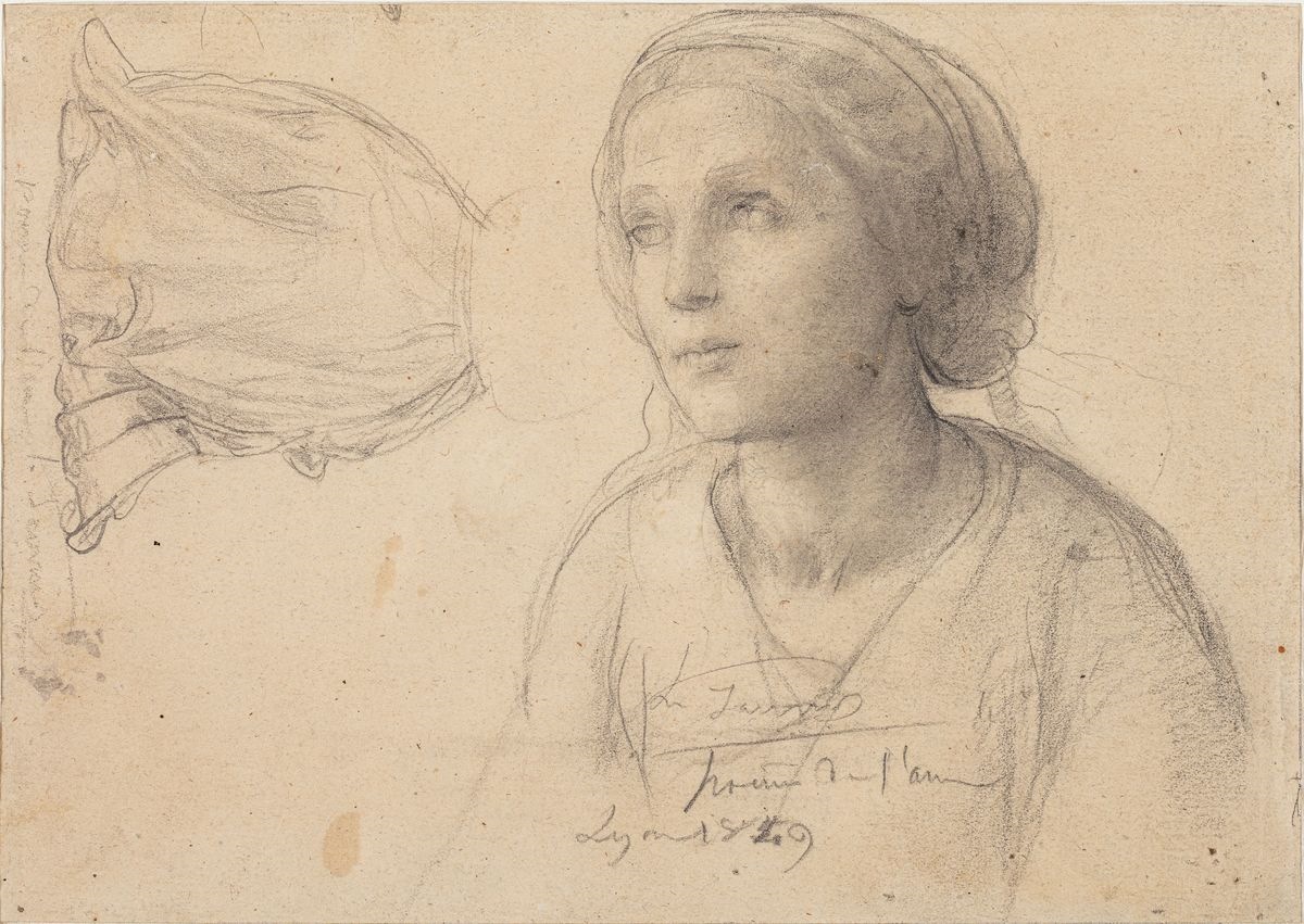 Portrait de jeune femme et étude de robe, Louis Janmot, 1849