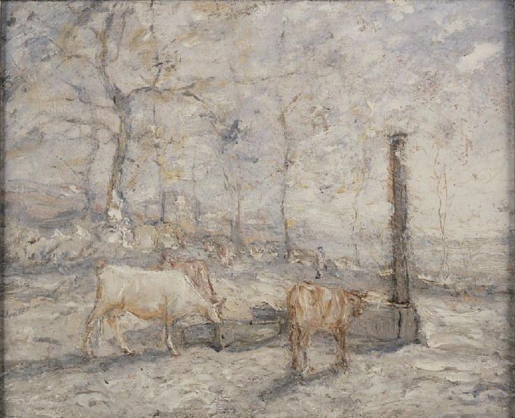 Vaches à l'abreuvoir, Louis Hilaire Carrand, 1880
