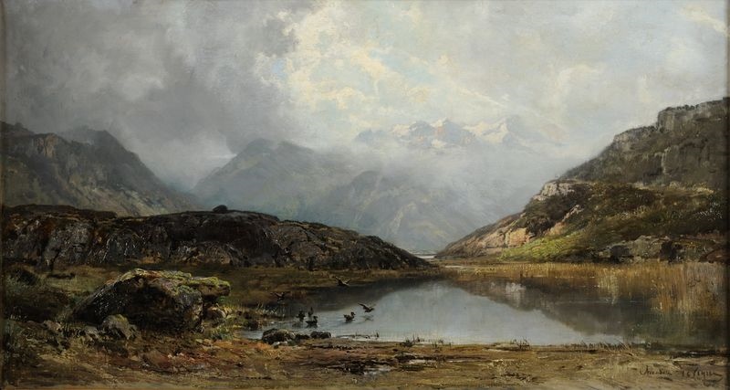 Paysage de montagne avec lac, Théodore Lévigne, 2e moitié 19e siècle, 1er quart 20e siècle