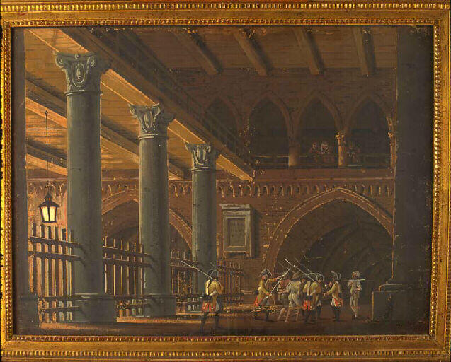 Entrée d'une prison éclairée d'une lanterne_0