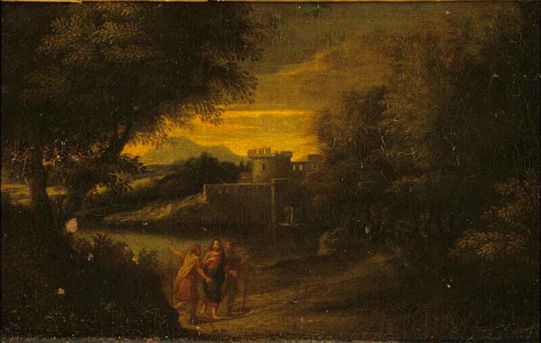 Paysage avec le Christ et deux apôtres ; Pèlerins d'Emmaüs, Gaspard Dughet, 17e siècle