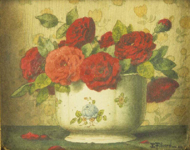 Roses dans un vase de porcelaine, Ernest Filliard, 4e quart 19e siècle, 1ère moitié 20e siècle