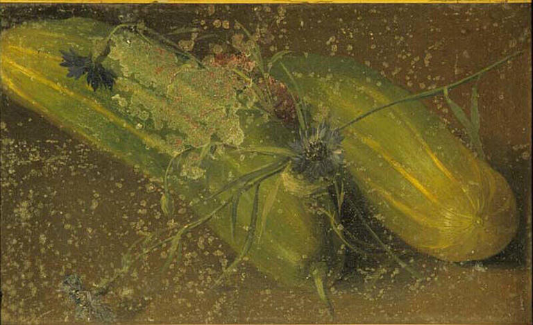 Nature morte : courgettes et bleuets_0