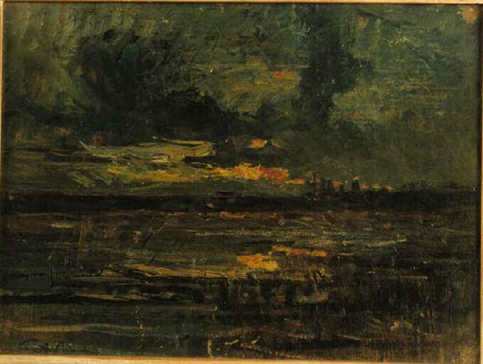 Soleil couchant sur le marais, François-Auguste Ravier, 19e siècle