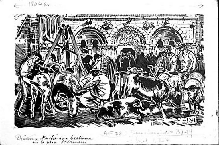 Dinan - Marché aux bestiaux sur la place St Sauveur (titre inscrit)_0