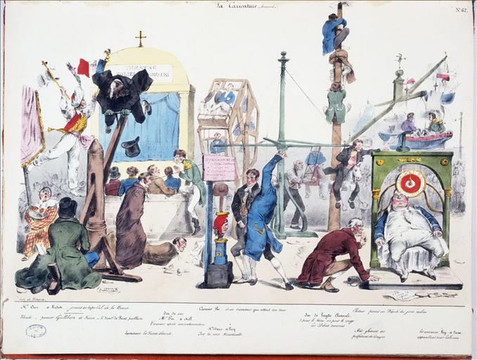 La France livrée aux corbeaux de toute espèce, planche 100, La Caricature, volume 2, numéro 50 du 13 octobre 1831 ; #Théâtre des folies royales, planche 67, La Caricature, volume 2, numéro 34 du 23 juin 1831 ; #Théâtre du Vaudeville, Henry Monnier dans la famille improvisée, planche 74, La Caricature, volume 2, numéro 37 du 14 juillet 1831_1