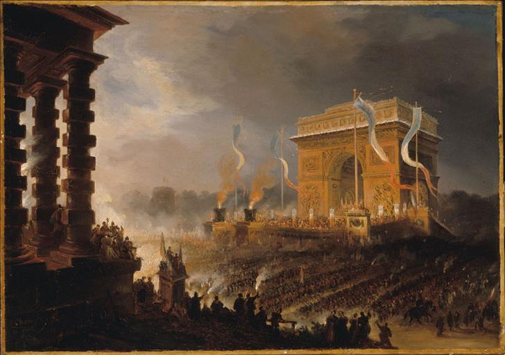 Fête de la Fraternité à l'arc de triomphe de l'Etoile : défilé après la distribution des drapeaux, le soir du 20 avril 1848_0