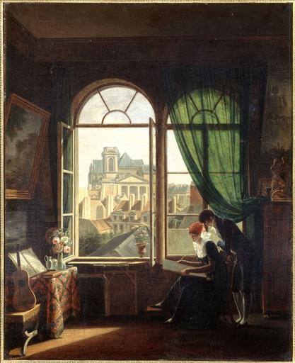 Intérieur d'artiste, avec vue sur la façade de l'église de Saint-Eustache, rue Jean-Jacques Rousseau (actuel 1er arrondissement, Paris)_0