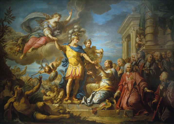 Allégorie en l'honneur de la publication de la paix d'Aix-la-Chapelle, le 13 février 1749._0
