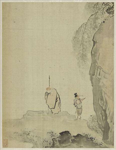 Album - Poisson, Lettré et domestique dans un paysage, Enfants jouant avec des marionnettes, Voyageur et serviteur dans un paysage enneigé, Zhong Kui, Enfant jouant de la flûte sur un buffle, Crabe, Immortels ivres, Vieillard et serviteur au pied d'une falaise, Fruits en décomposition, Pêcheur endormi, Hirondelle_4