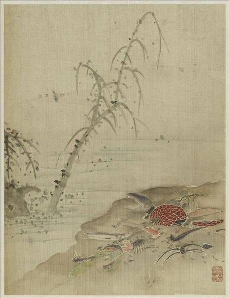 Album - Poisson, Lettré et domestique dans un paysage, Enfants jouant avec des marionnettes, Voyageur et serviteur dans un paysage enneigé, Zhong Kui, Enfant jouant de la flûte sur un buffle, Crabe, Immortels ivres, Vieillard et serviteur au pied d'une falaise, Fruits en décomposition, Pêcheur endormi, Hirondelle_5