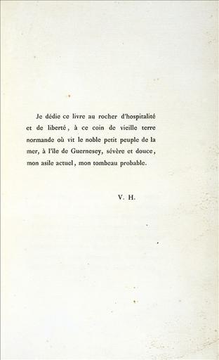 Les Travailleurs de la mer, Paris, Librairie Internationale, A. Lacroix, Verboeckhoven, 1866 (page de dédicace du tome 1, page de titre du tome 1)_0