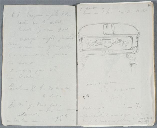 Carnet de voyage 22 juillet - 29 août 1834 : dessus de porte (folio.16 avec page vis à vis) ; Vannes (folio.23) ; Evêché de Beauvais, 28 août 1834, folio 60 (verso) et 61 (recto)_0