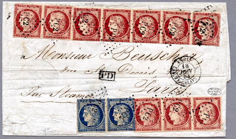 Lettre des colonies françaises. Affranchissement avec des timbres-poste de France_0