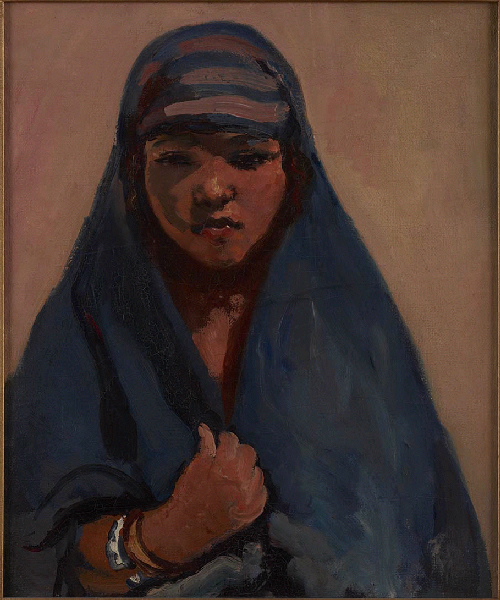 Zohra au voile bleu (Zohra Boumedine, modèle (à partir de 1923) et épouse de Mainssieux (1929-1936).), Lucien Mainssieux, 1924