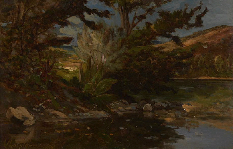 Bord de rivière, paysage, Henri Harpignies, 1869