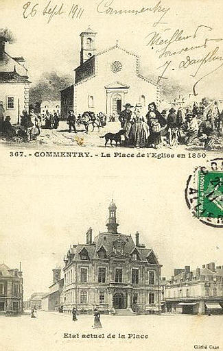 367 COMMENTRY - PLACE DE L'EGLISE EN 1850. ETAT ACTUEL DE LA PLACE_0