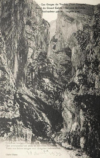 7 LES GORGES DU VERDON (SOUS ROUGON) - SEUIL DU GRAND CAÑON - SAMSON ET DALILA - PROFONDEUR 450 M, LARGEUR 7 M._0
