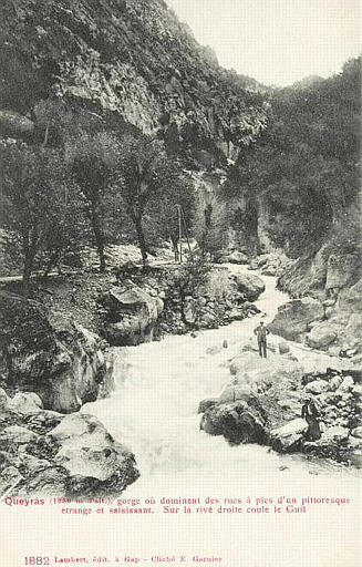 1882 QUEYRAS - GORGE OU DOMINENT DES ROCS A PICS D'UN PITTORESQUE ETRANGE ET SAISISSANT. SUR LA RIVE DROITE COULE LE GUIL_0