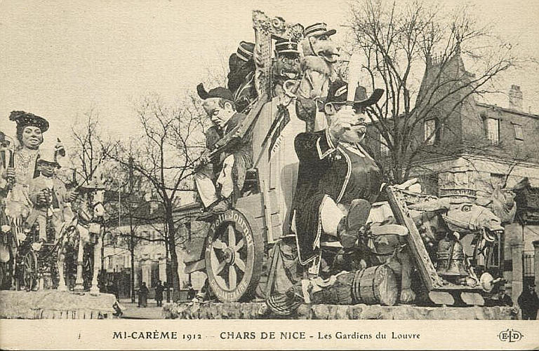 MI-CAREME 1912 - CHARS DE NICE - LES GARDIENS DU LOUVRE_0